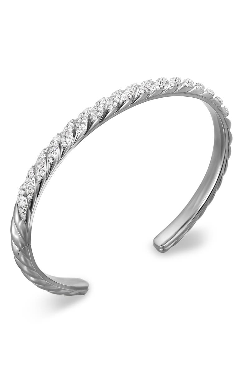David Yurman Men's Sculpted Cable Cuff Bracelet in 18K White Gold with Diamonds, 5.5mm, Alternate, color, 18K White Gold