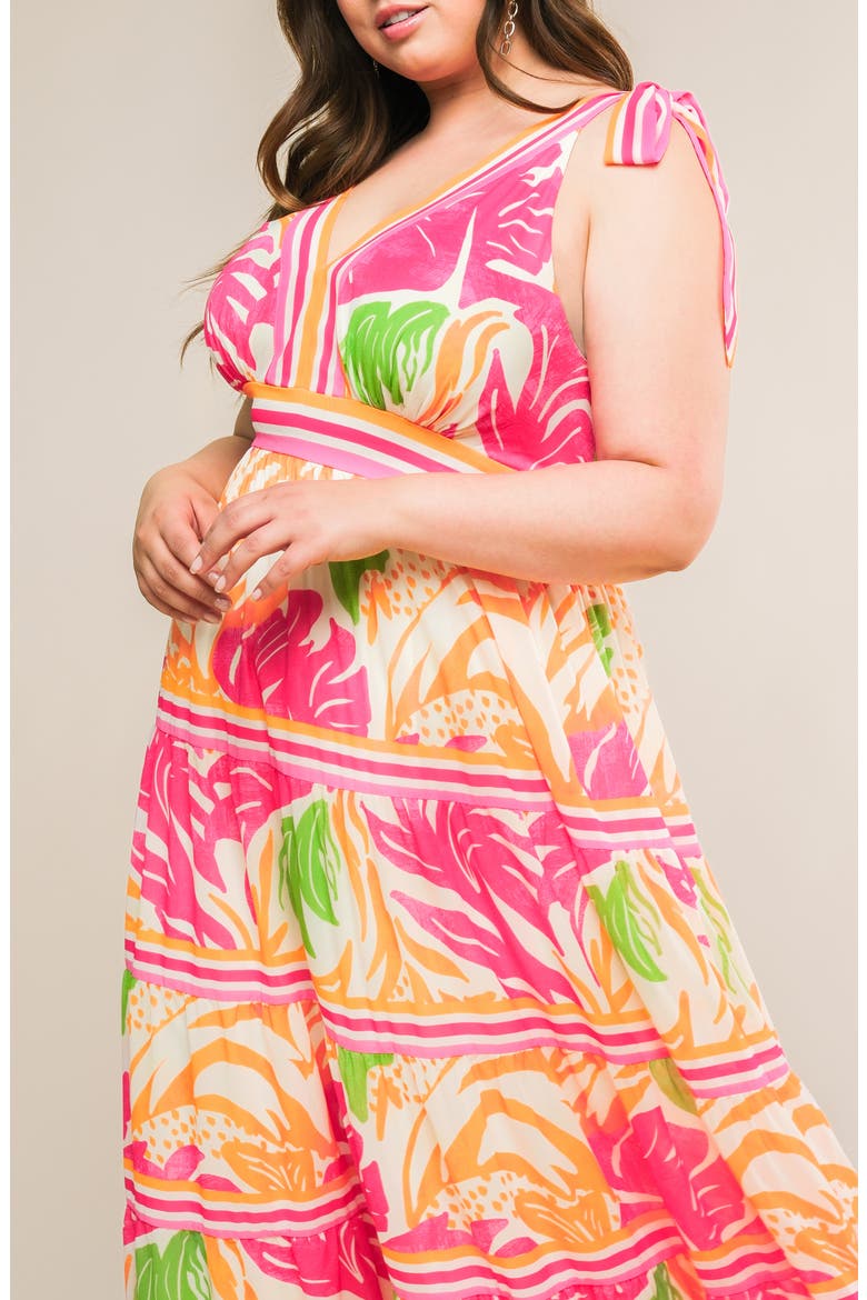 Printed Tie Strap Tiered Maxi Sundress, Alternate, color, FUCHSIA ORANGE