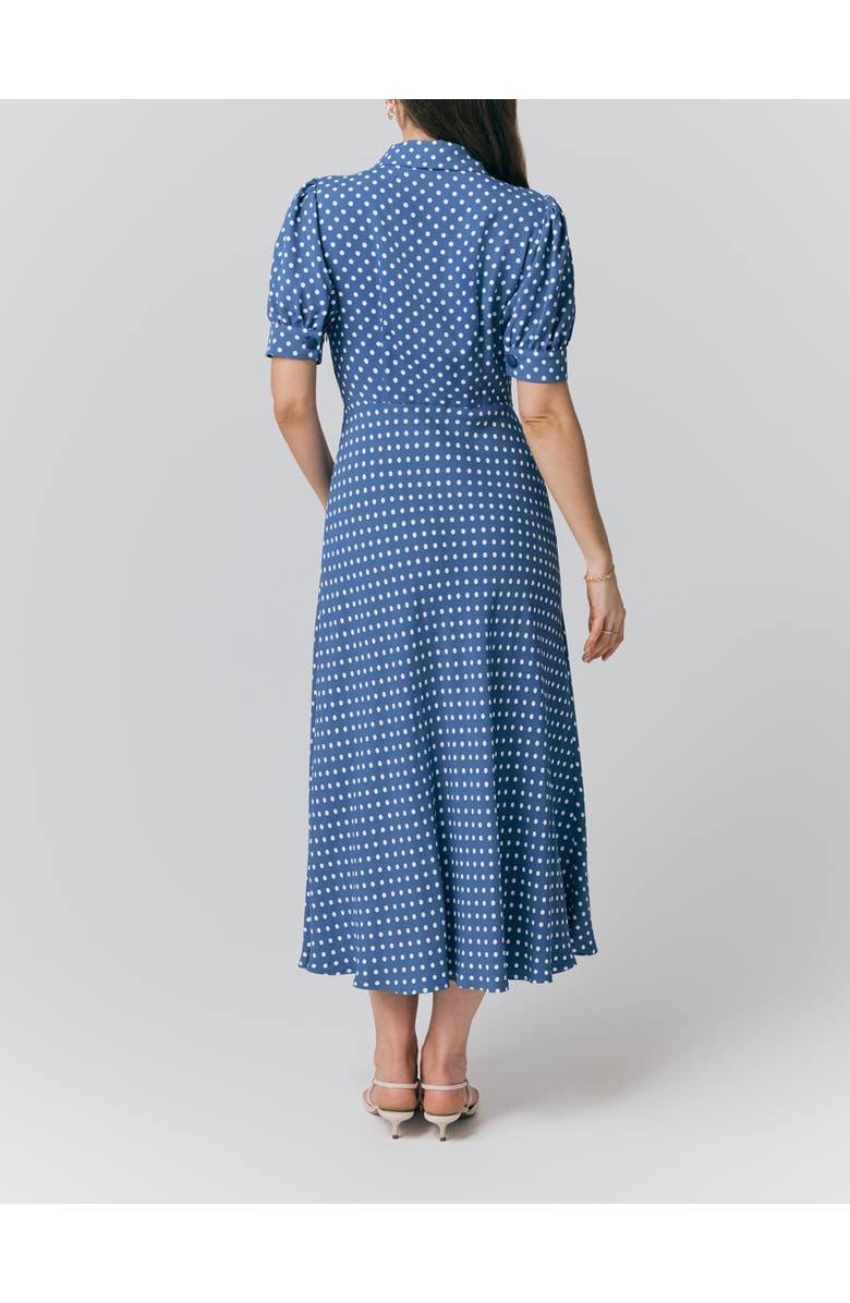 Ghost London Wilma Crepe Polka Dot Midi Tea Dress, Alternate, color, Navy Spot