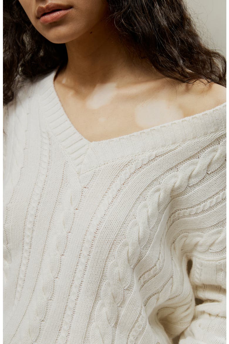 Women's Cable-Knit Wool-Cashmere Blend Sweater, Alternate, color, White