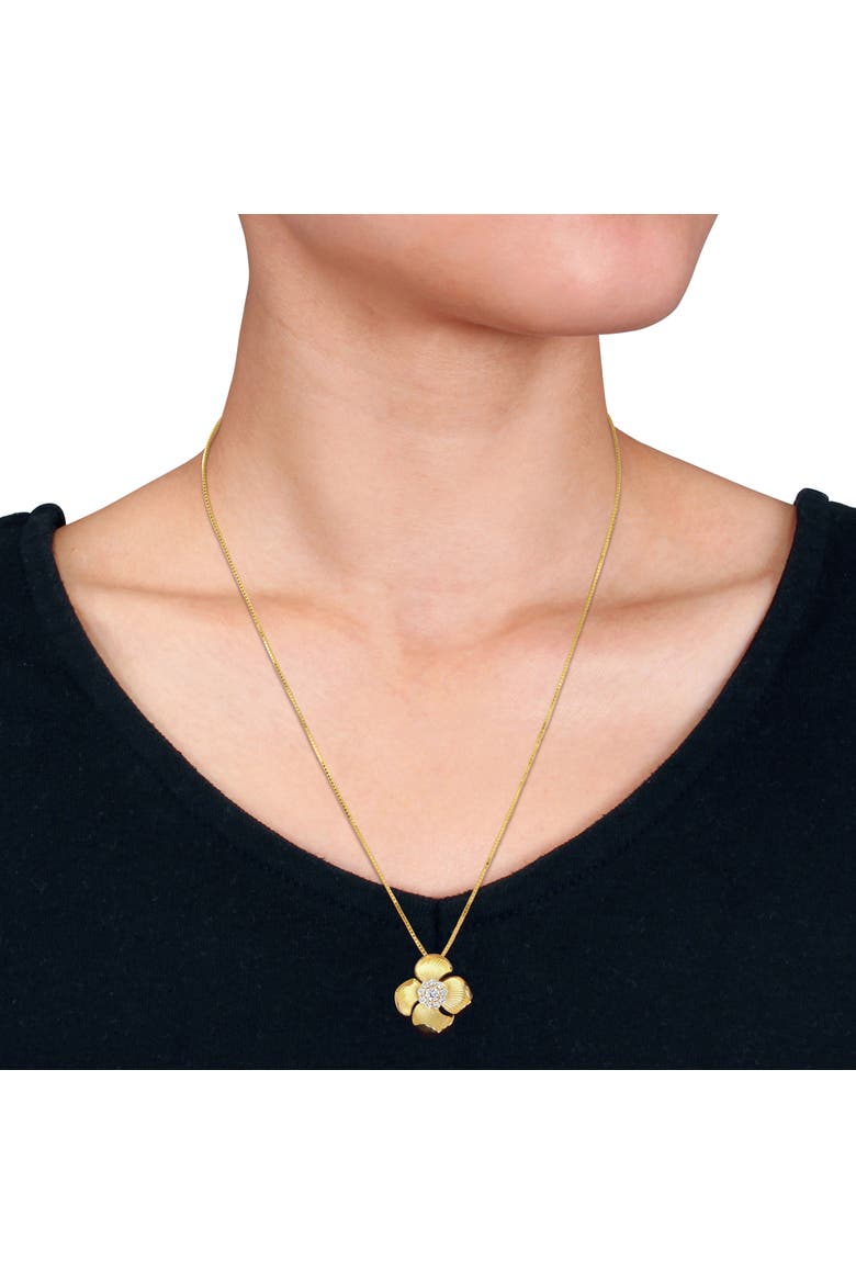 Lab-Grown Diamond Flower Necklace Yellow Plated, Alternate, color, Yellow-Plated