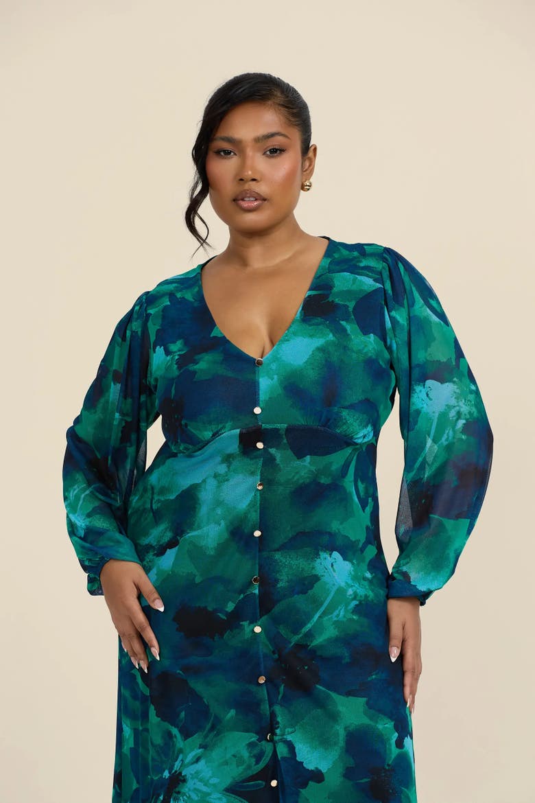 Button Up Plisse Midi Dress, Alternate, color, Green