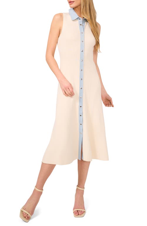 Cece Denim Trim Ribbed Midi Dress