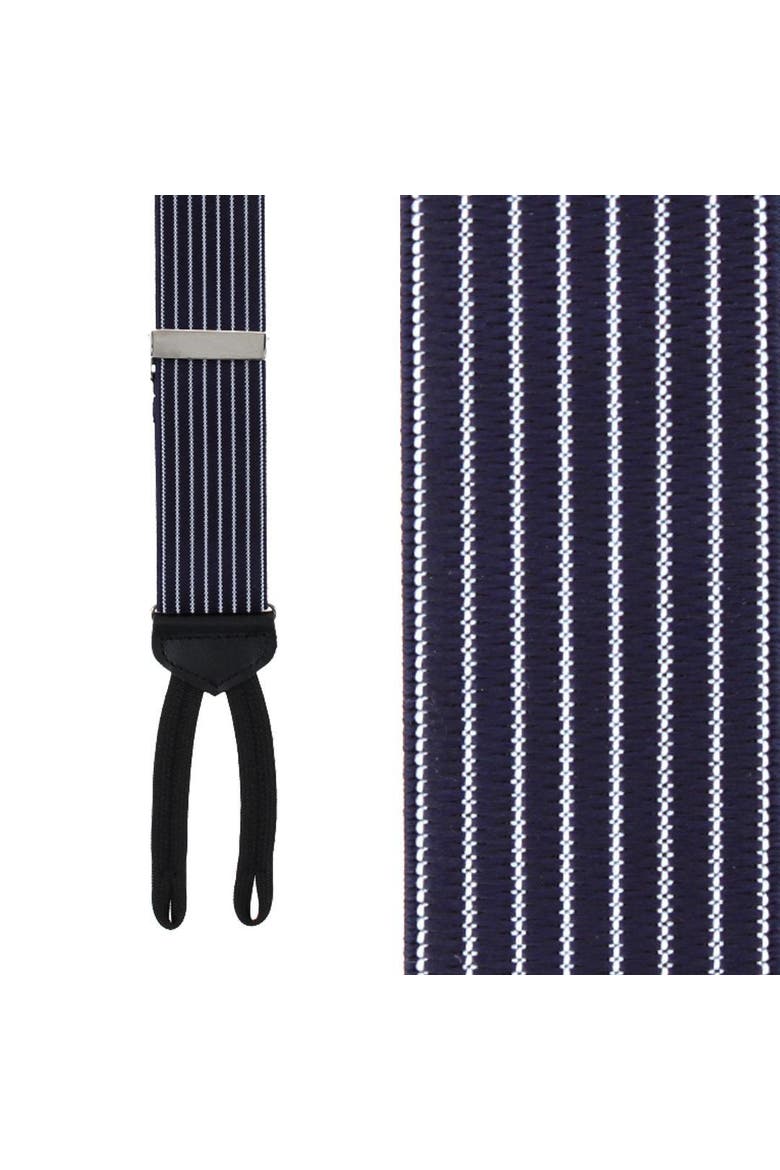 Big and Tall Voltaire Chalk Stripe Elastic Formal End Suspenders, Main, color, Navy Blue