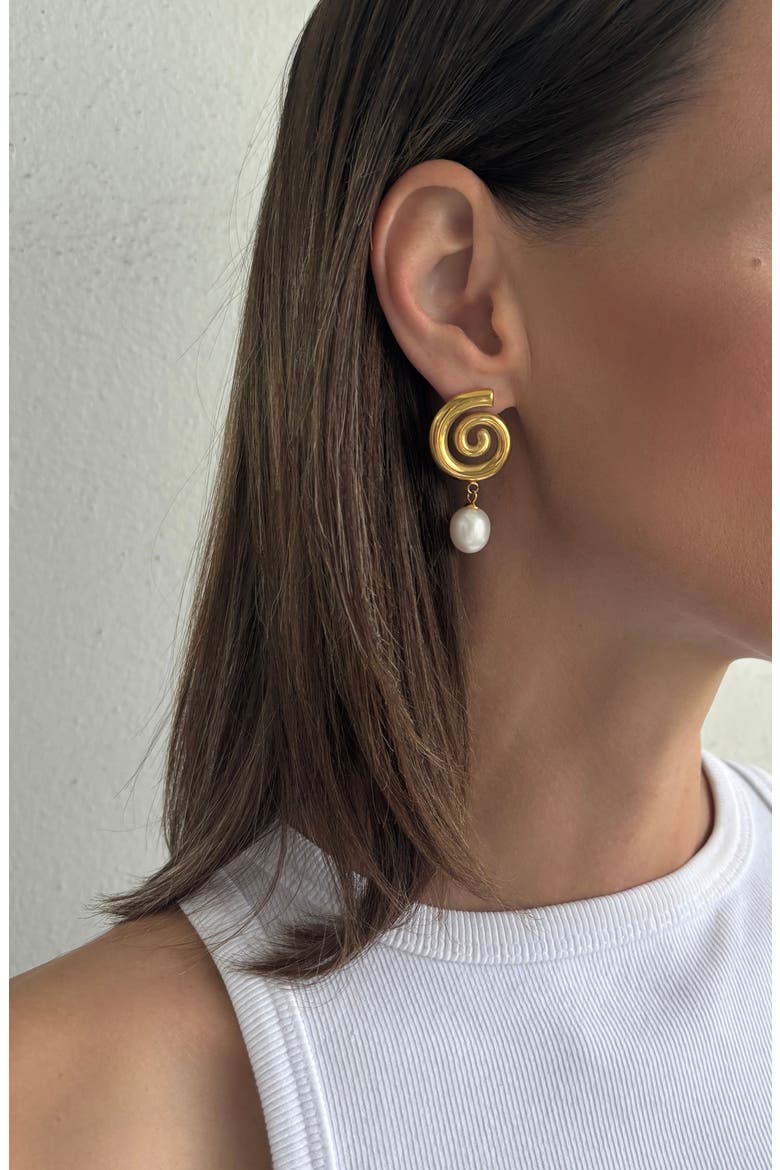 Swirl Freshwater Pearl Drop Earrings, Alternate, color, GOLD