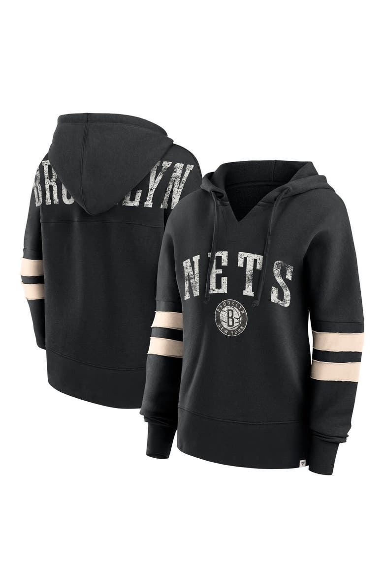 FANATICS Women's Fanatics Black Brooklyn Nets Bold Move Dolman V-Neck High Hip Hoodie, Main, color, Black