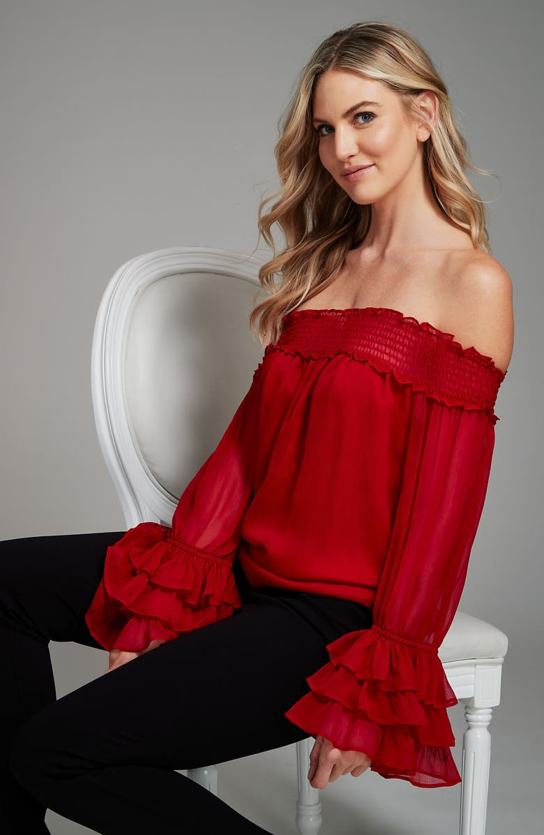 CeCe Smocked Off the Shoulder Blouse, Alternate, color, 