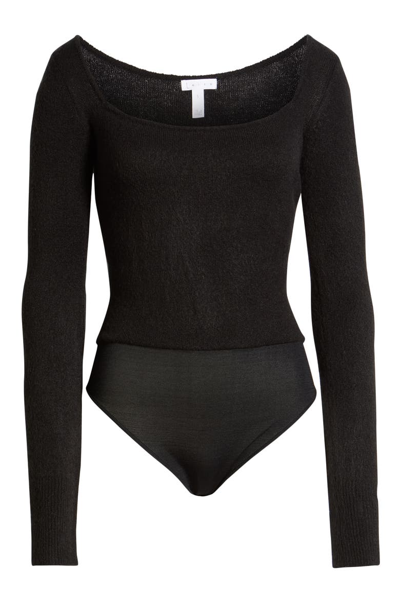 Long Sleeve Sweater Bodysuit, Alternate, color, BLACK