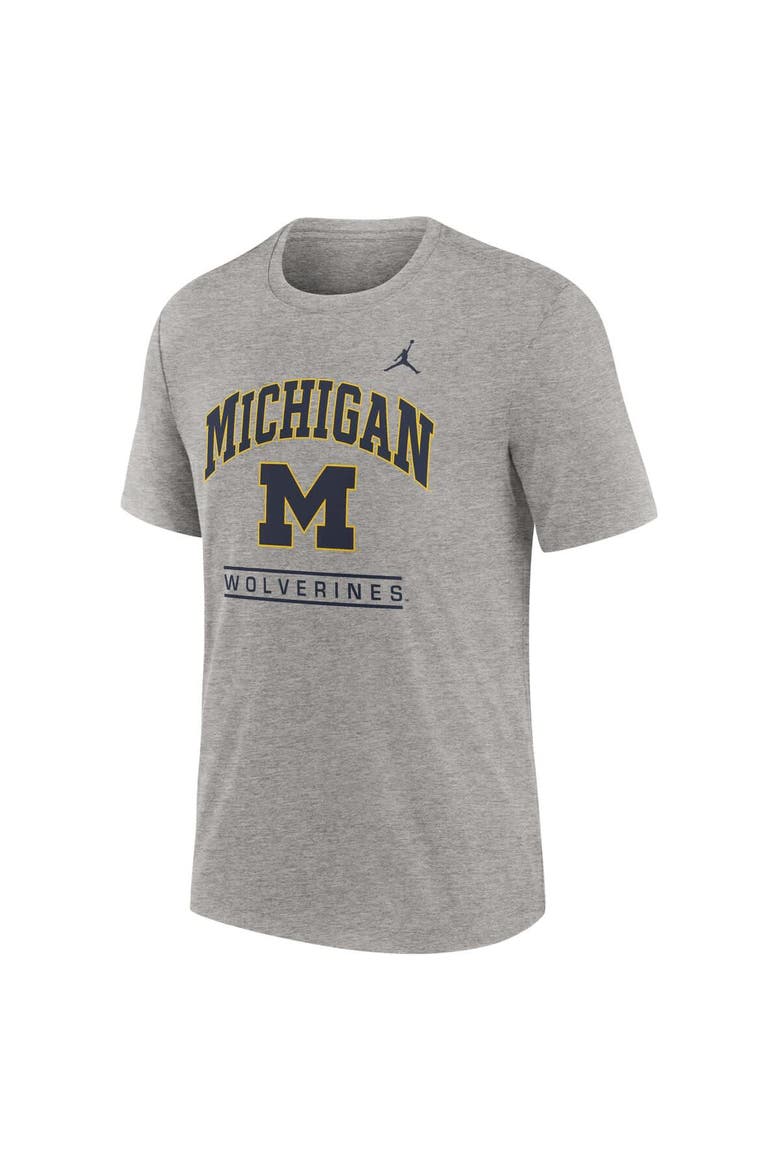 Men's Jordan Brand Heather Gray Michigan Wolverines Arch Over Logo Tri-Blend T-Shirt, Alternate, color, Heather Gray