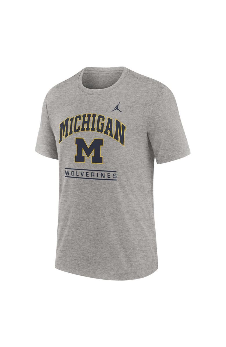 Jordan Brand Men's Jordan Brand Heather Gray Michigan Wolverines Arch Over Logo Tri-Blend T-Shirt, Alternate, color, Heather Gray