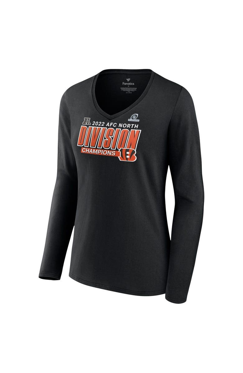 FANATICS Women's Fanatics Branded Black Cincinnati Bengals 2022 AFC North Division Champions Divide & Conquer Long Sleeve V-Neck T-Shirt, Alternate, color, 