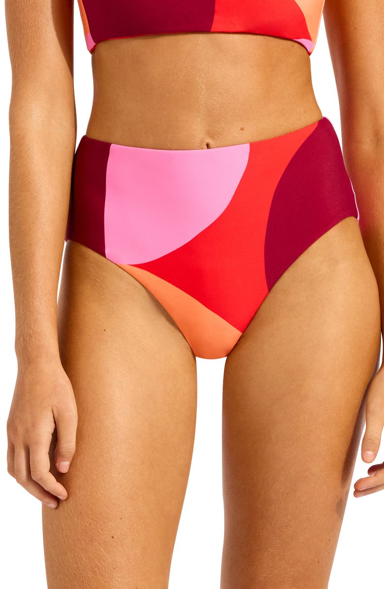 Seafolly High Waist Bikini Bottoms, Main, color, Flame