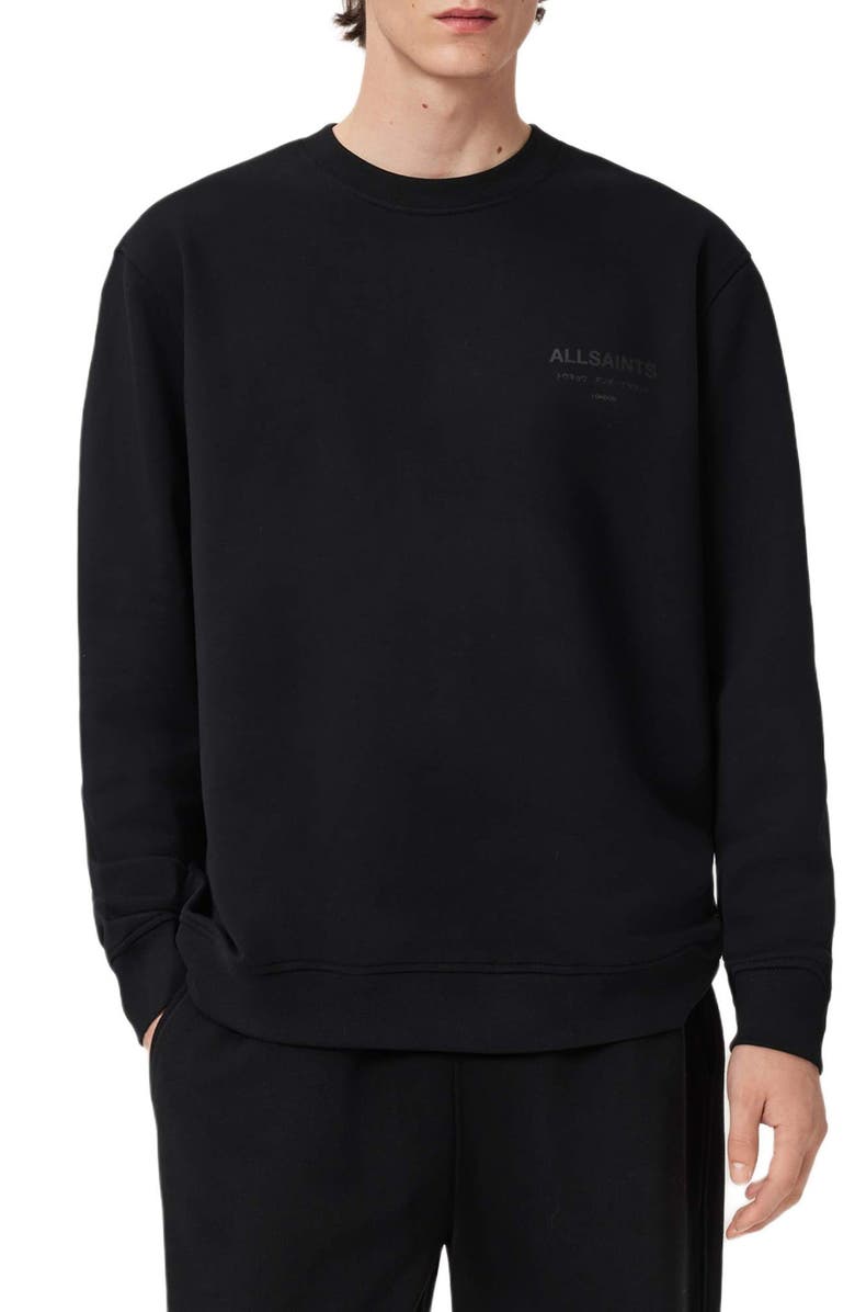 AllSaints Underground Logo Organic Cotton Graphic Sweatshirt, Alternate, color, Jet Black/ Dark Leopard