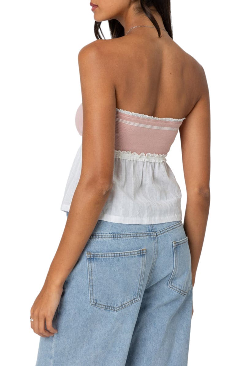EDIKTED Rena Rib Peplum Tube Top, Alternate, color, Pink-And-White