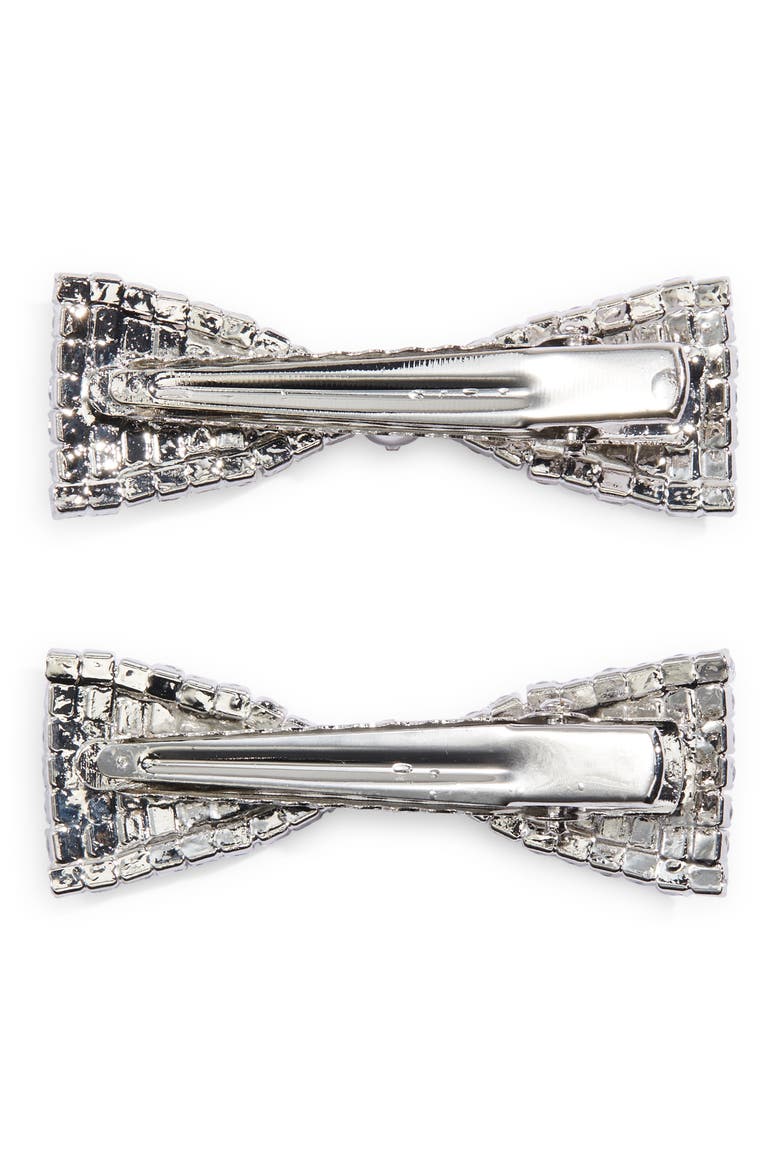 Two-Pack Cubic Zirconia Bow Hair Clips, Alternate, color, SILVER