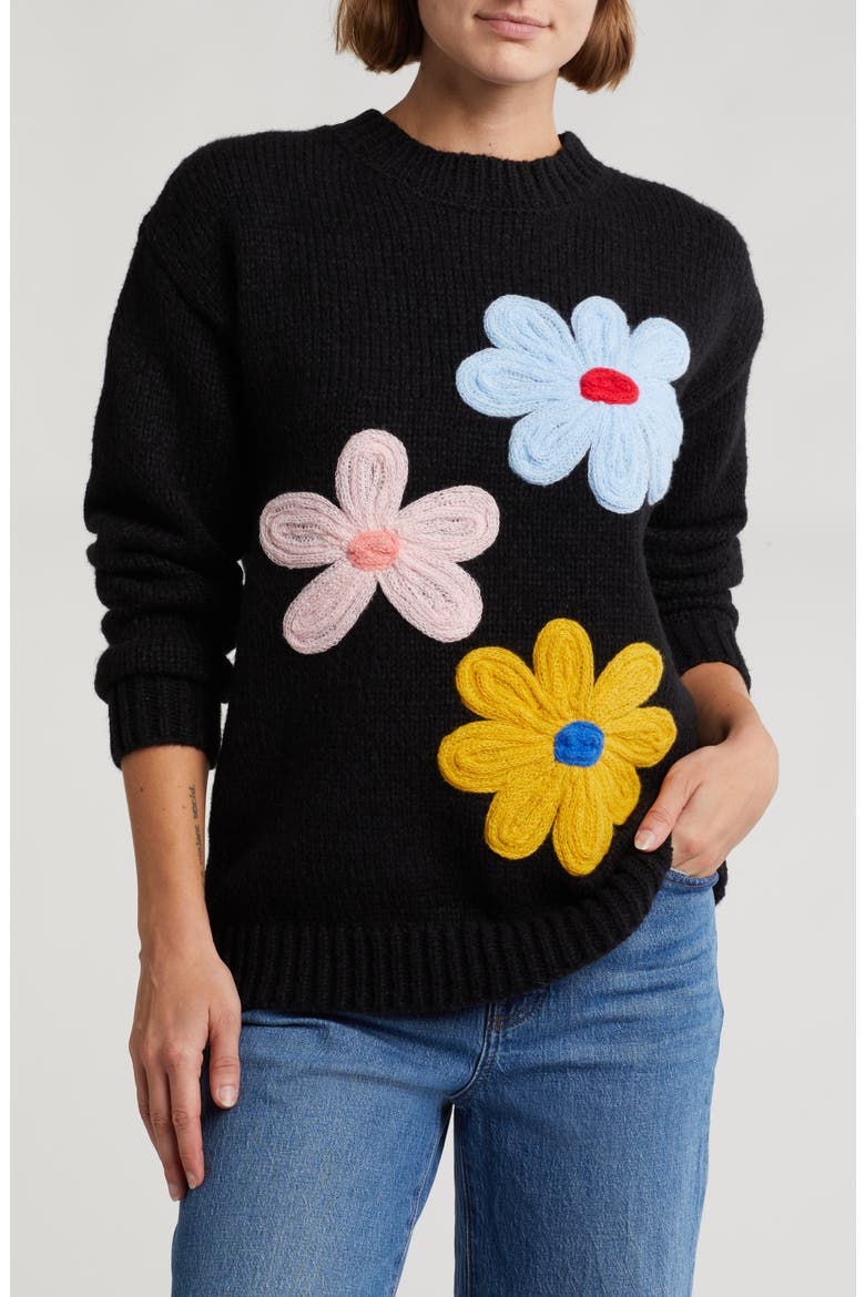 Fleur Oversize Sweater, Main, color, BLACK