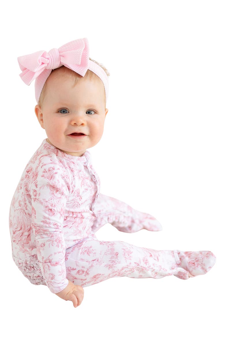 Fitted Zip Footie, Alternate, color, WHITE/ PINK