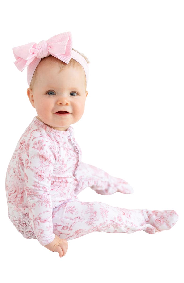 Posh Peanut Fitted Zip Footie, Alternate, color, White/ Pink