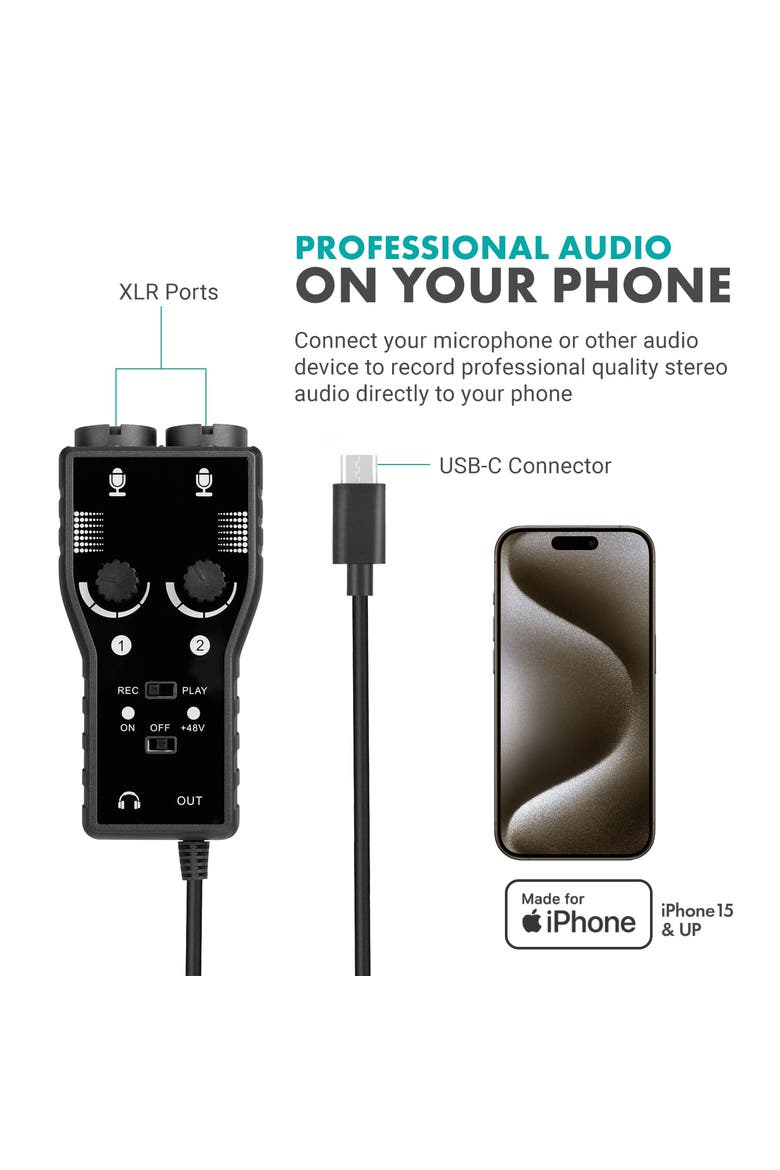 iPhone 15/16 USB-C Podcast Equipment Bundle Compatible with iPhone 15/16, iPad-Pro, Alternate, color, Black