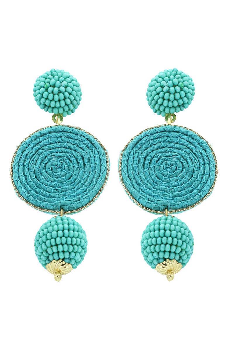 Panacea Bead & Raffia Drop Earrings, Main, color, Turquoise