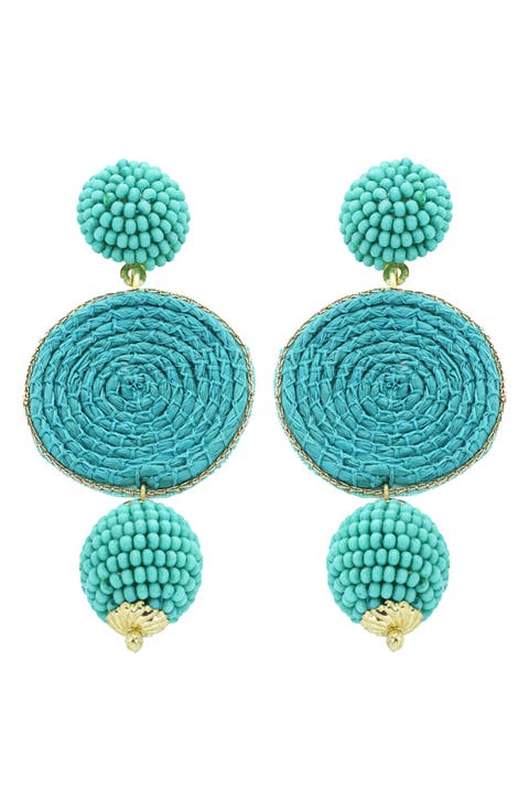 Bead & Raffia Drop Earrings