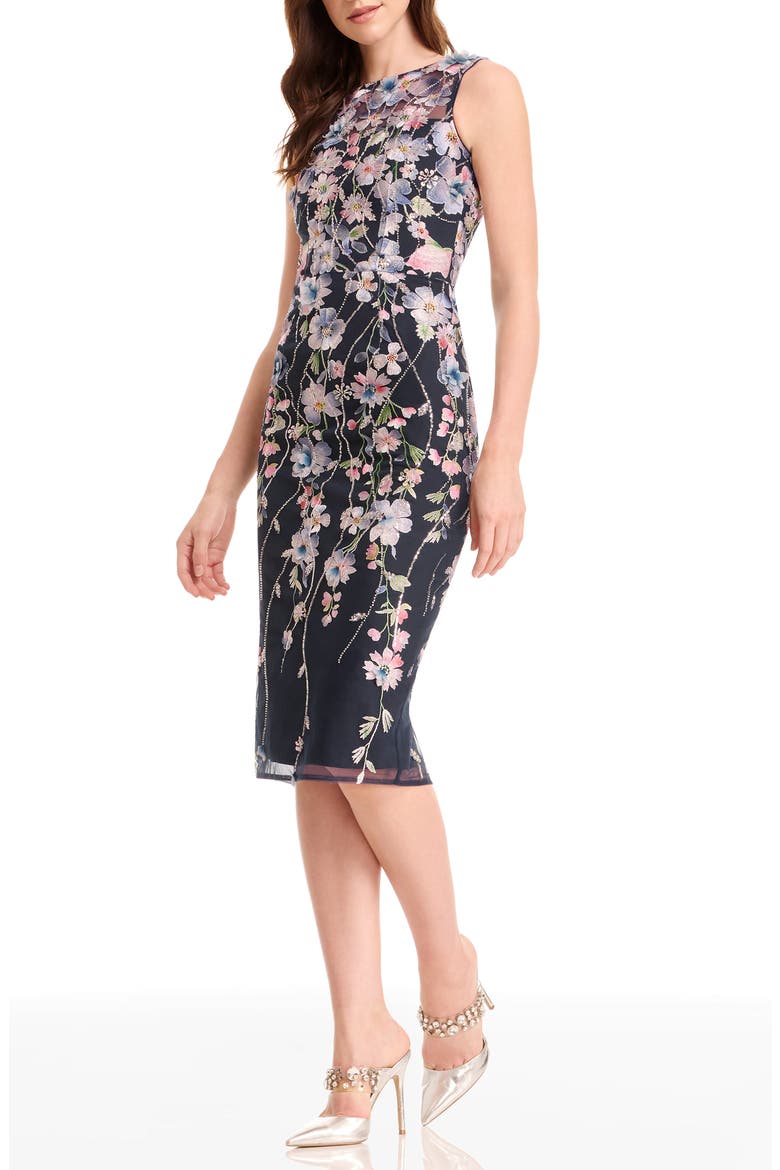 Claudette Embroidered Floral Cocktail Dress, Alternate, color, NAVY MULTI