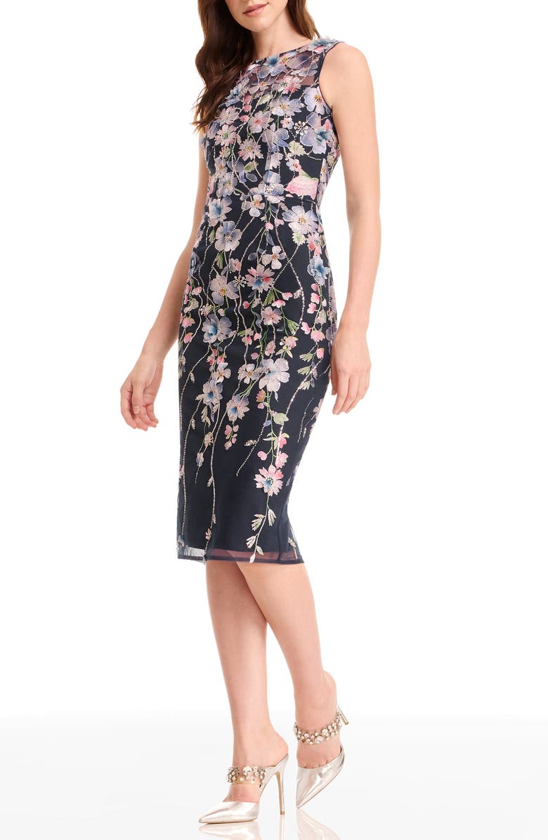 Dress the Population Claudette Embroidered Floral Cocktail Dress, Alternate, color, Navy Multi