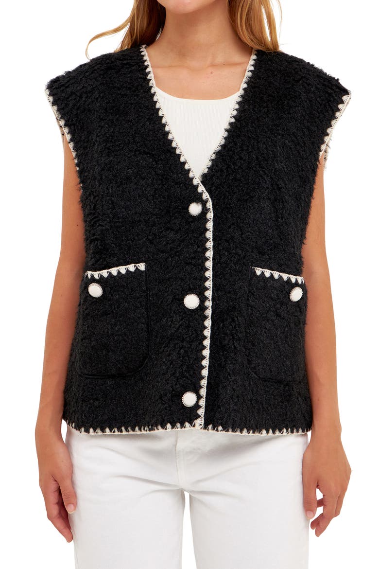 Premium Faux Shearling Vest, Main, color, BLACK
