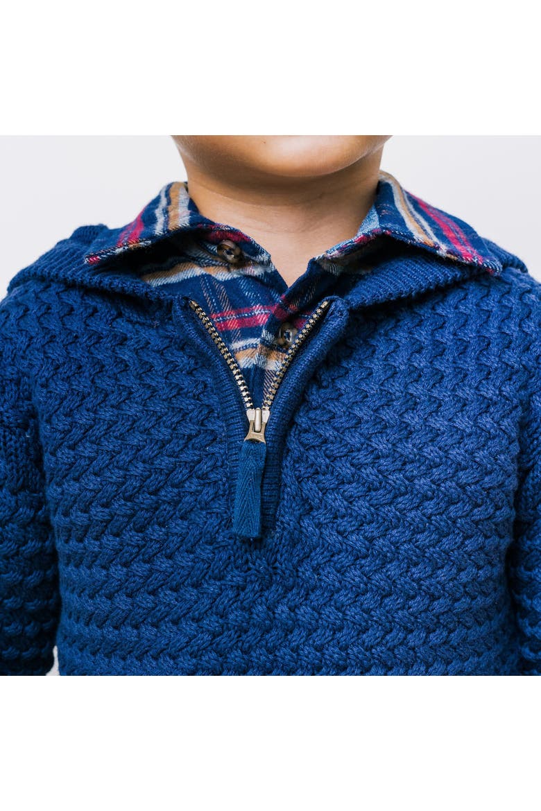 Boys' Organic Hooded Half Zip Sweater, Kids, Alternate, color, Navy Basketweave
