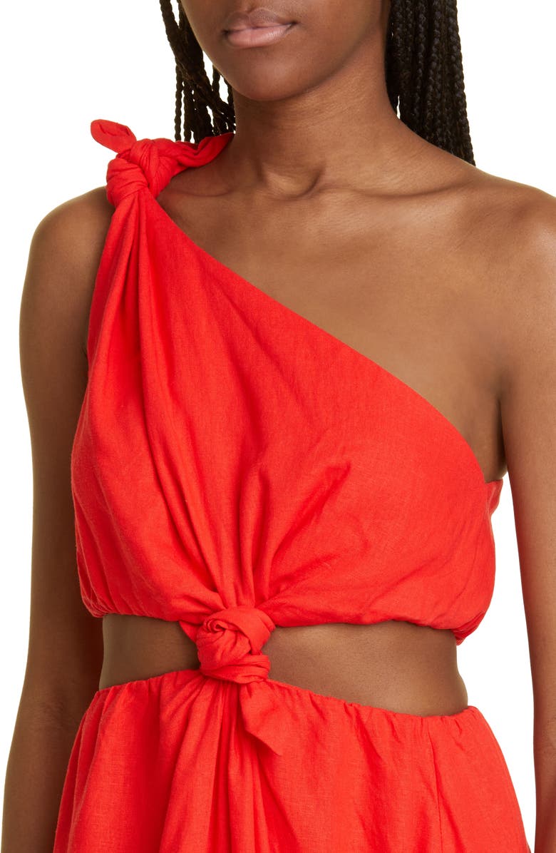 FARM Rio One-Shoulder Cutout Detail Linen Blend Dress, Alternate, color, 