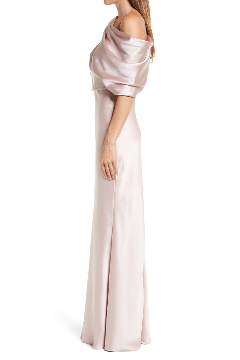 One-Shoulder Fluid Satin Gown, Alternate, color, ROSE QUARTZ