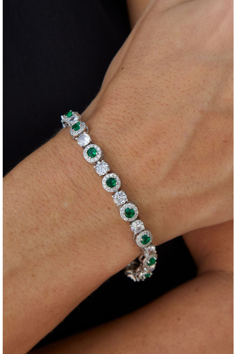 Cubic Zirconia Halo Tennis Bracelet, Alternate, color, GREEN