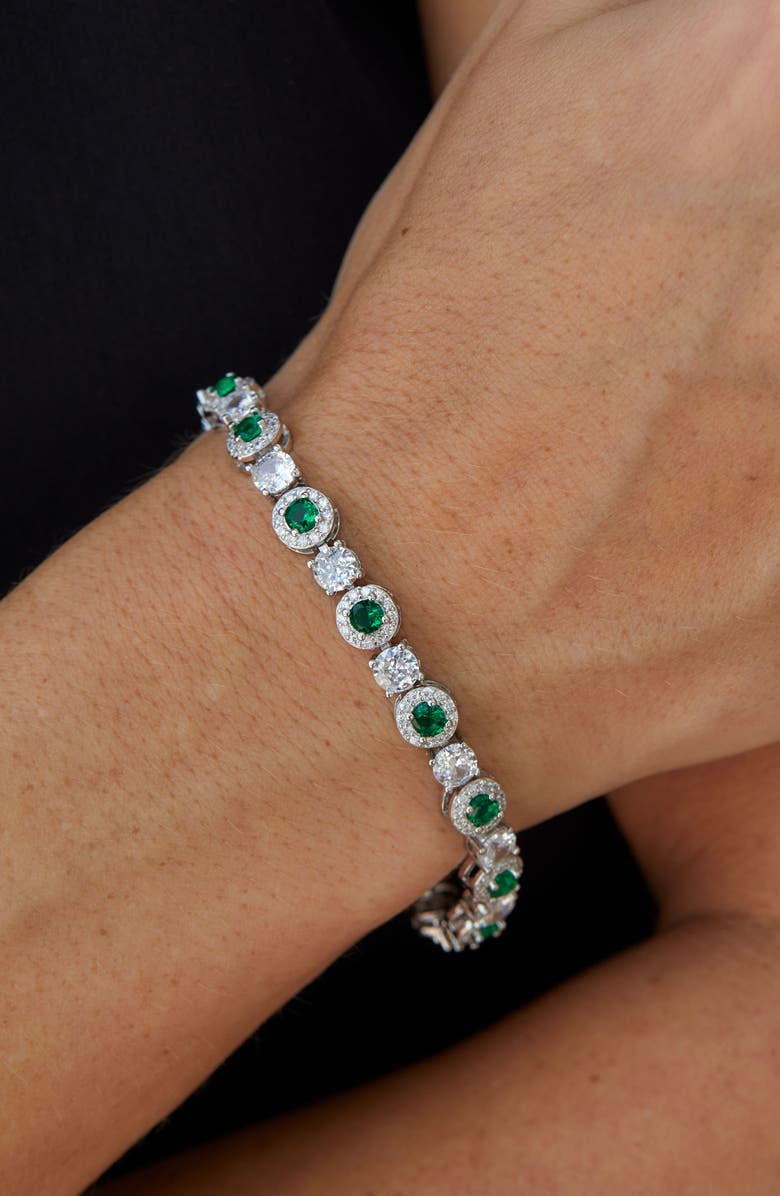 SAVVY CIE JEWELS Cubic Zirconia Halo Tennis Bracelet, Alternate, color, Green