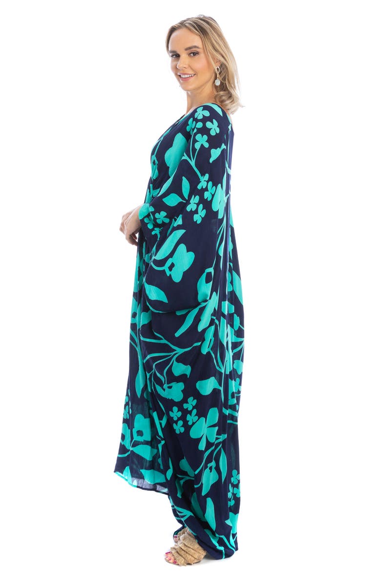 Floral Motif Maxi Kaftan, Alternate, color, NAVY