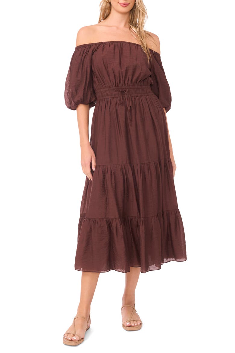Off the Shoulder Tiered Maxi Dress, Main, color, CABERNET