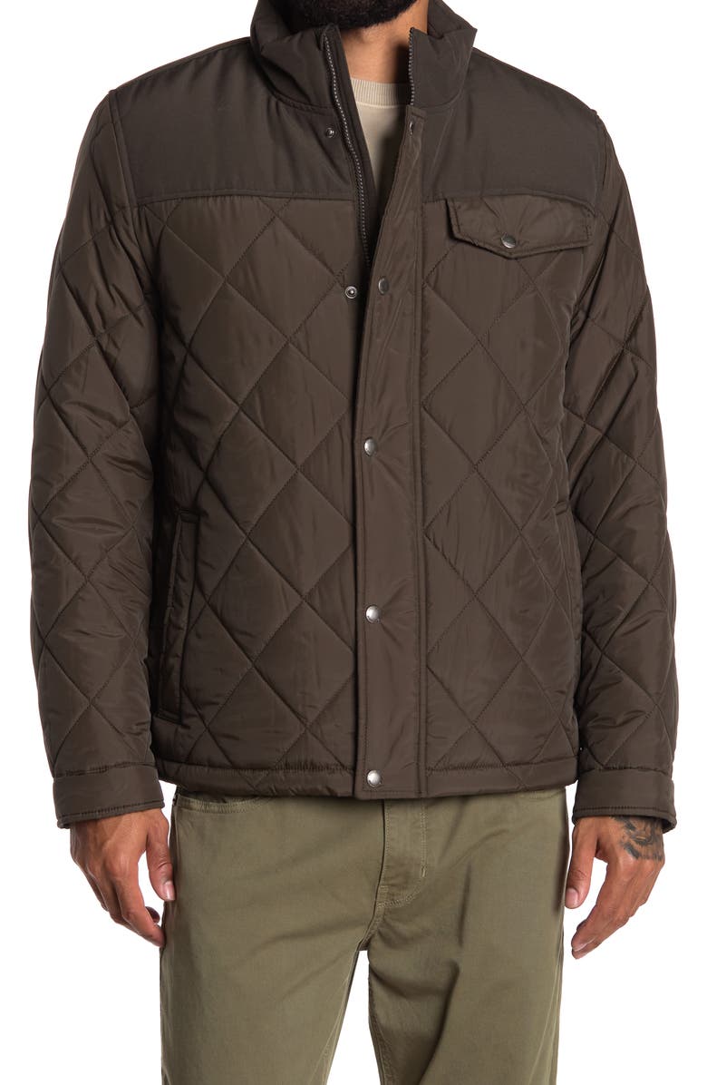 Cole Haan Signature COLE HAAN Mixed Media Faux Shearling Lined Diamond Quilted Jacket, Main, color, Olive