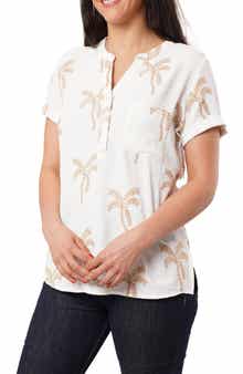 SUNNY LEIGH Palm Tree Embroidered Short Sleeve Button-Up Shirt