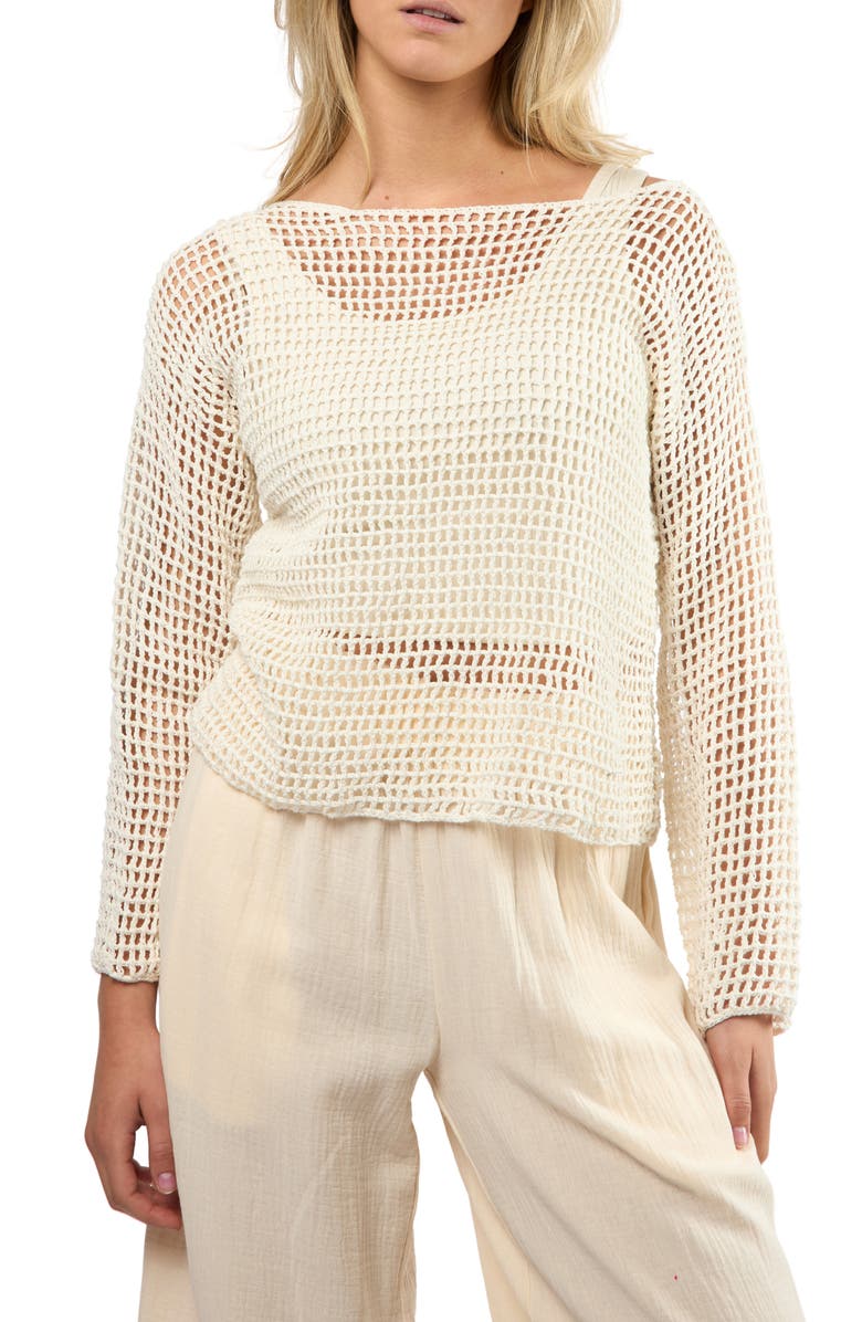 Viens Avec Moi The Crochet Stitch Cotton Sweater, Main, color, Cream