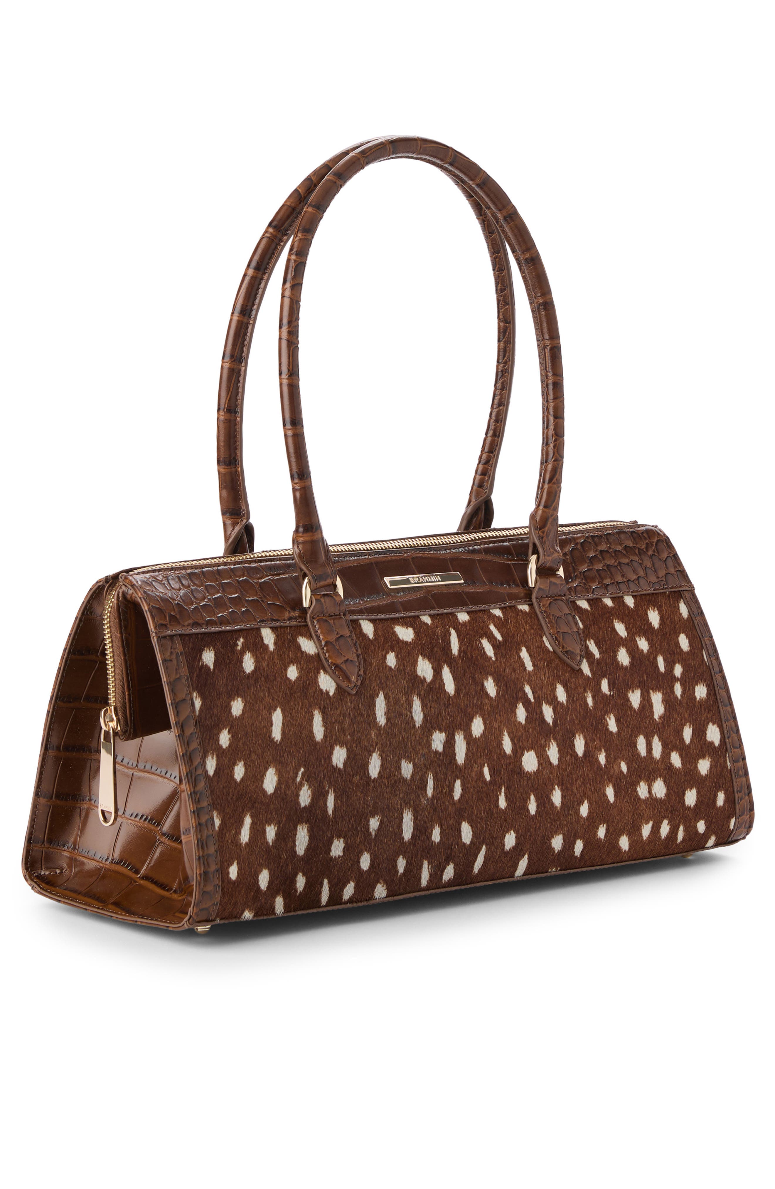 Sophia Croc Embossed Leather Satchel, Alternate, color, CINNAMON