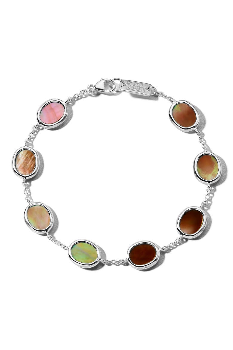 Polished Rock Candy Mini Oval Slice Station Bracelet, Main, color, SILVER