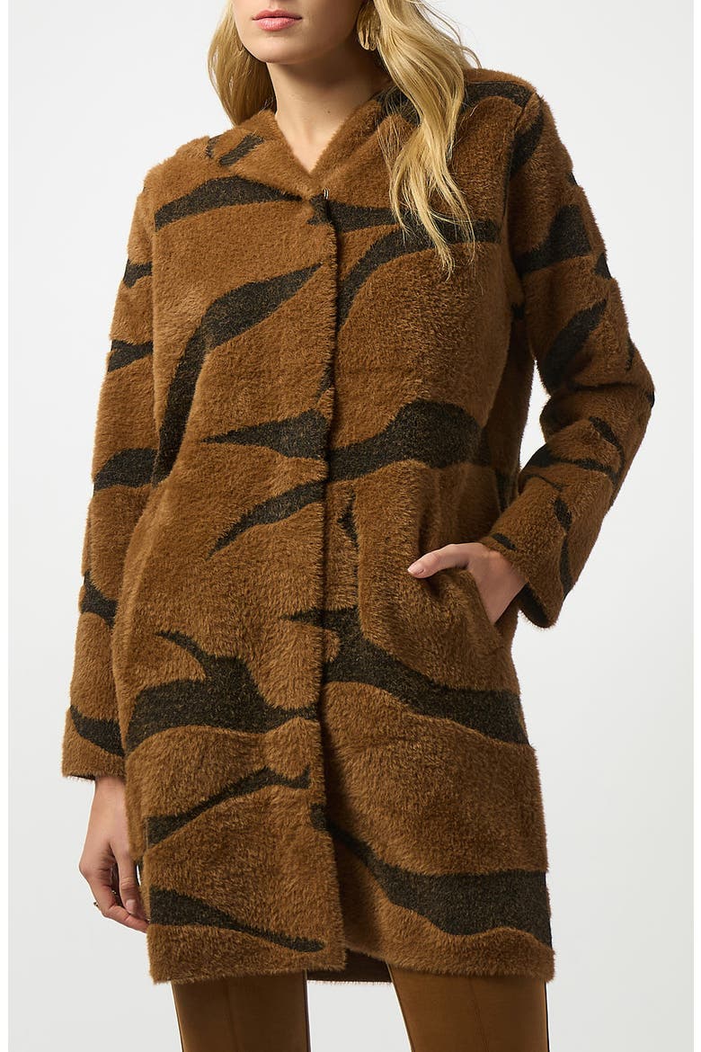 Tiger Print Feather Yarn Jacket, Main, color, BROWN/ BLACK