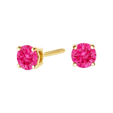 14K Yellow Gold 1.0 Cttw Pink Lab Grown Diamond Solitaire Stud Earrings