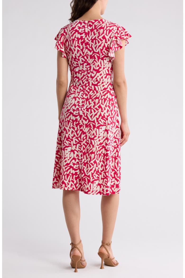 Wrap Style Flutter Sleeve Dress, Alternate, color, ROSE RED/ CREAM
