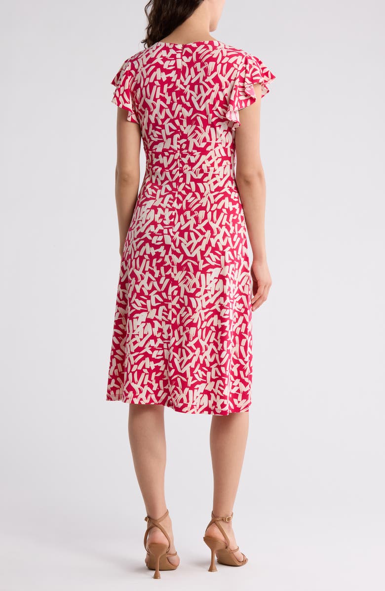 London Times Wrap Style Flutter Sleeve Dress, Alternate, color, Rose Red/ Cream