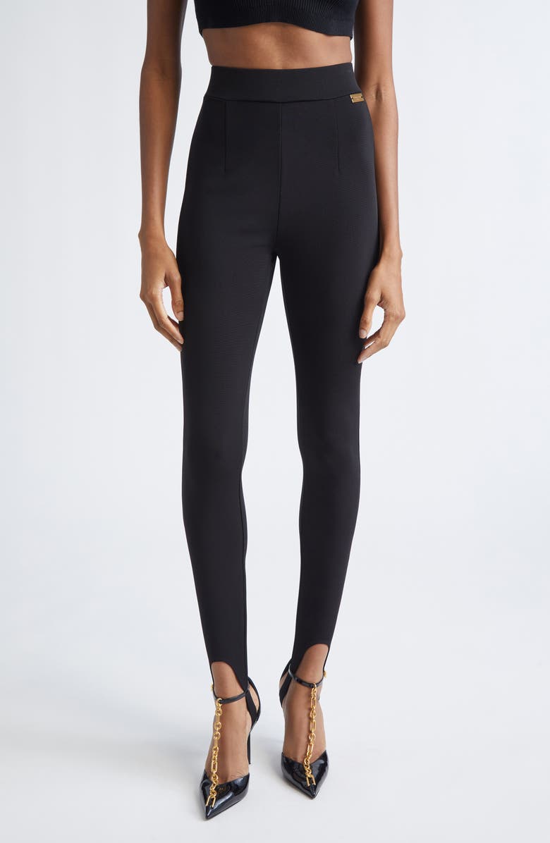 Balmain Zip Jersey Stirrup Leggings, Main, color, Black