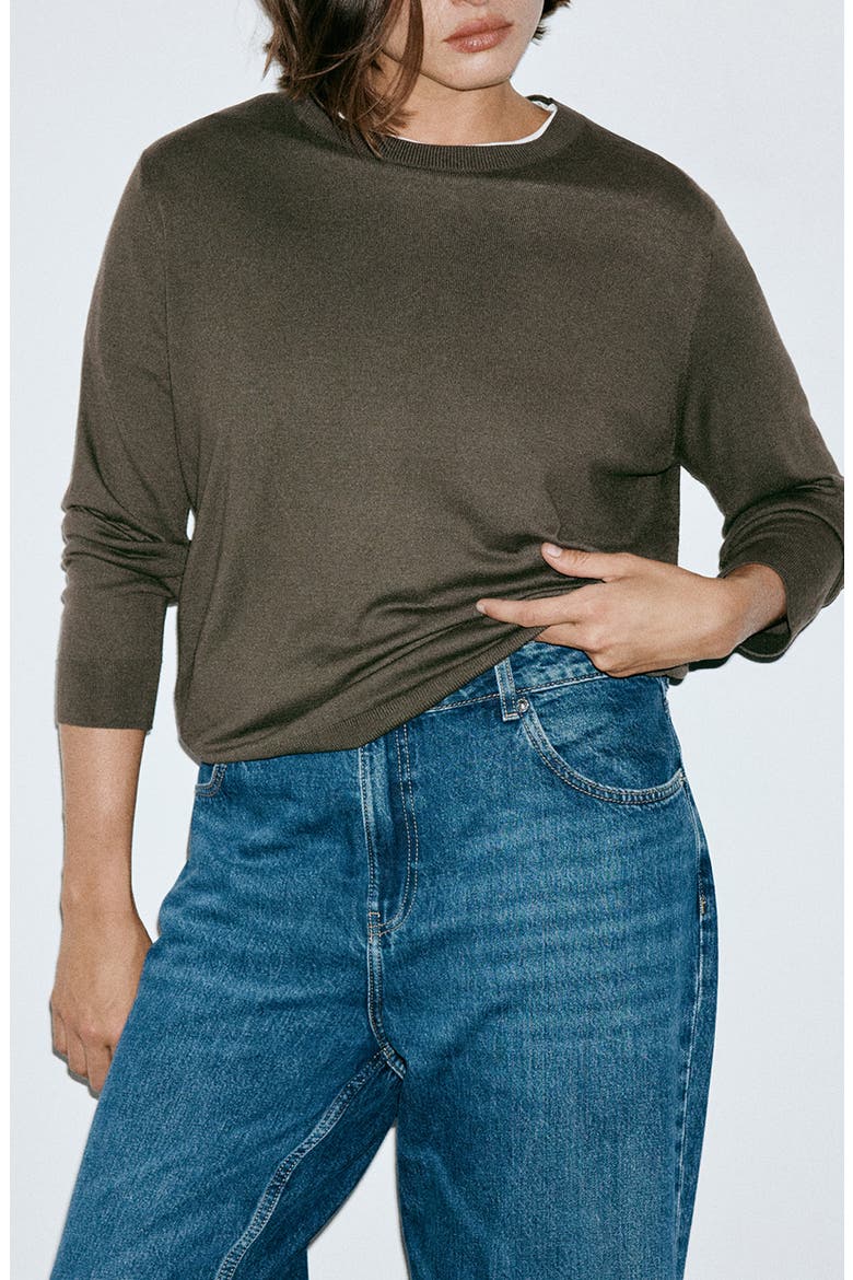 Fine Knit Crewneck Sweater, Main, color, KHAKI GREEN