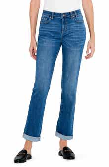 NIC+ZOE Cuffed High Waist Straight Leg Girlfriend Jeans