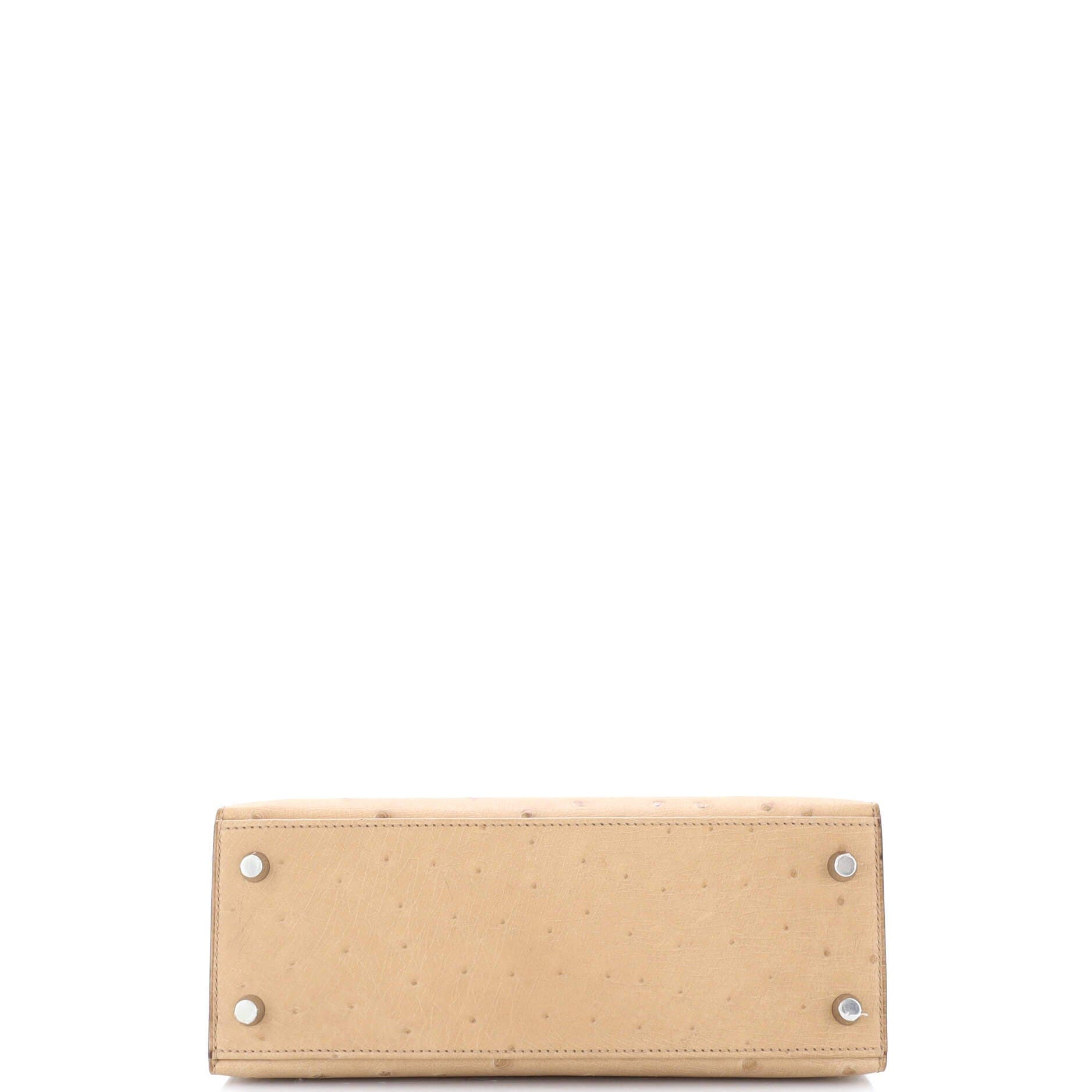 Pre-Owned Hermes Kelly Handbag Brown Ostrich with Palladium Hardware 25, Alternate, color, 