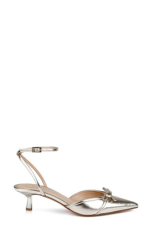 Jewel Badgley Mischka Talasia Ankle Strap Pointed Toe Kitten Heel Pump In Gold