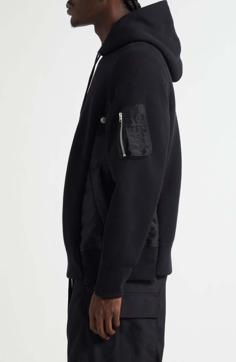 Sacai Sponge Sweat Mixed Media Hoodie, Alternate, color, Black/ Black 002